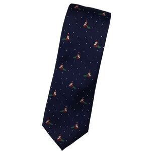 Tommy Hilfiger Christmas Tree Necktie Santa Claus‎ Holiday Navy Blue Silk